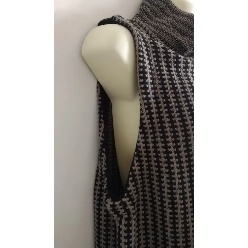 Habitat Long Bulky‎ Knit Vest with High Button Collar, Blk/Taupe, Sz M